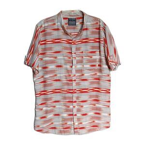 Straight Faded Men Red Gray Roll Tab Short Sleeve Button Up Casual Camp Shirt XL